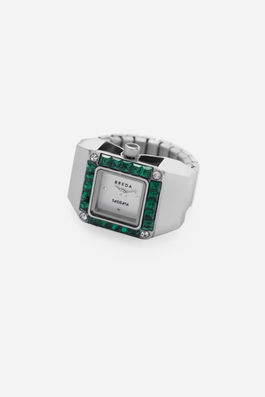 Breda Dalmata Time Ring in Silver / Emerald
