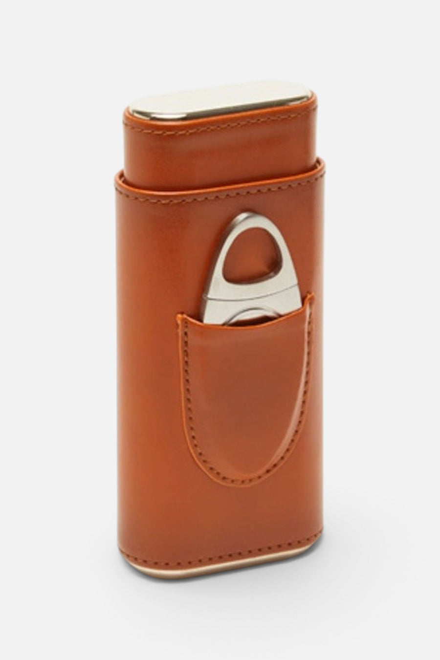 Brouk & Co. Ashton 3-Cigar Leather Case with Cutter – side view