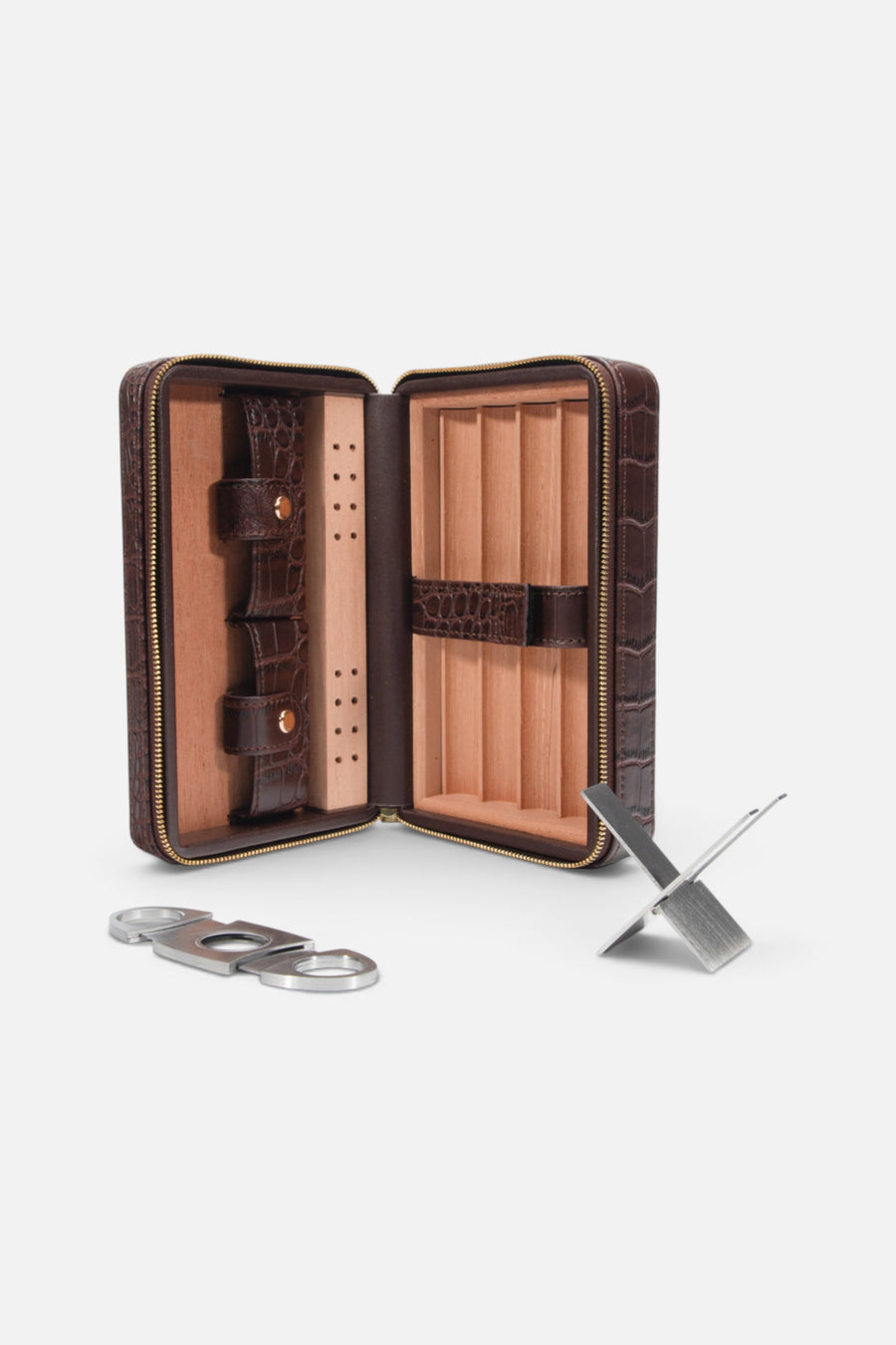 Brouk & Co. Atlas Croc Cigar Travel Case in Brown – alternate