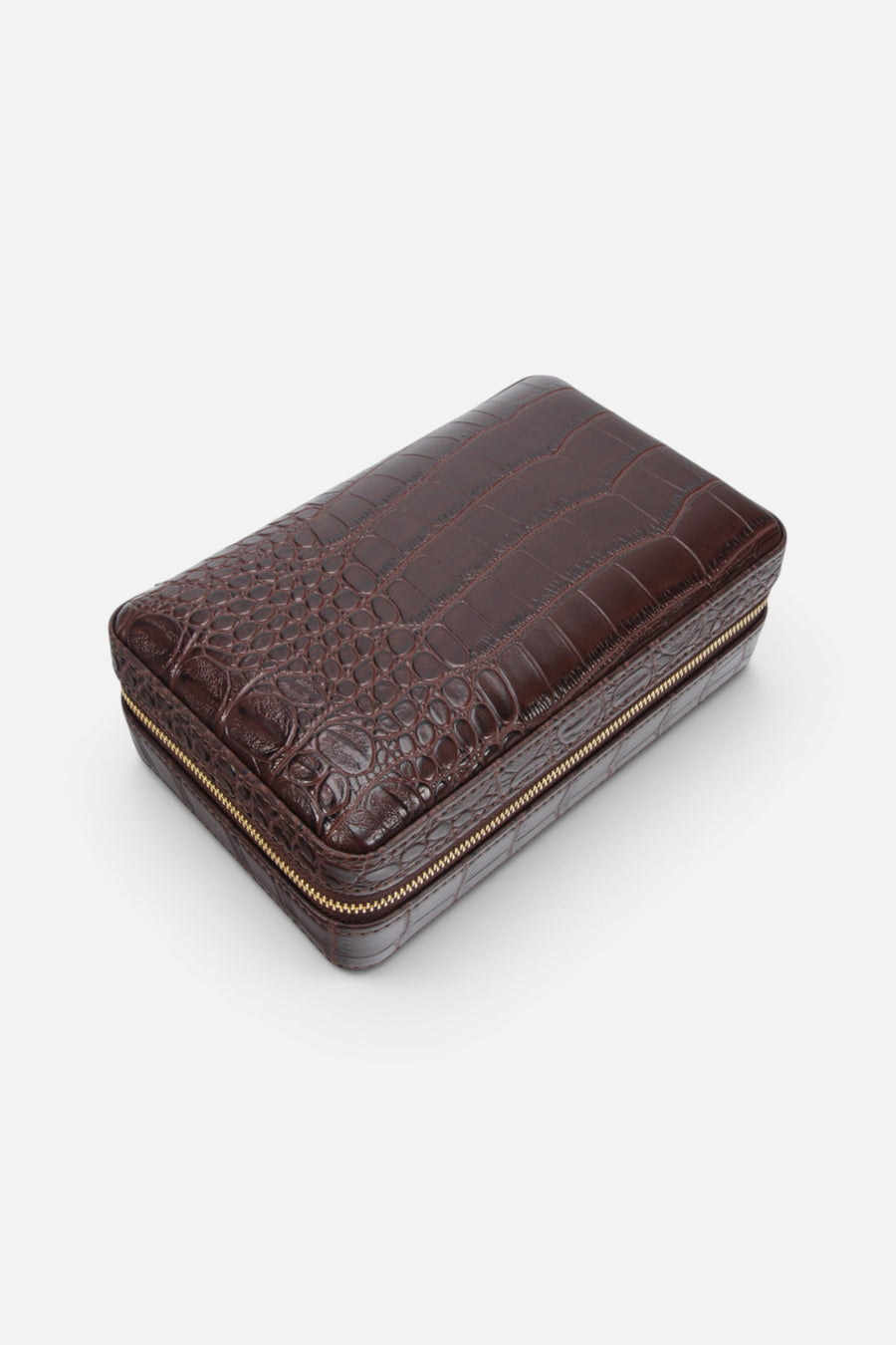 Brouk & Co. Atlas Croc Cigar Travel Case in Brown – side view