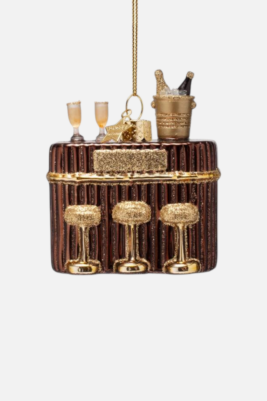Vondels Cocktail Bar Glass Ornament in Brown and Gold
