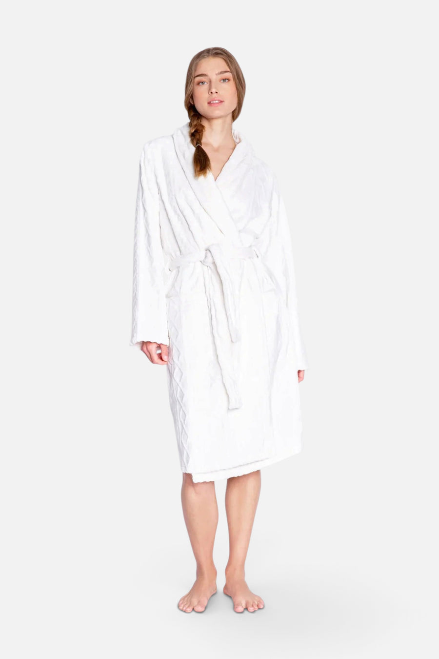 Cable Knit Robe in Ivory – front view