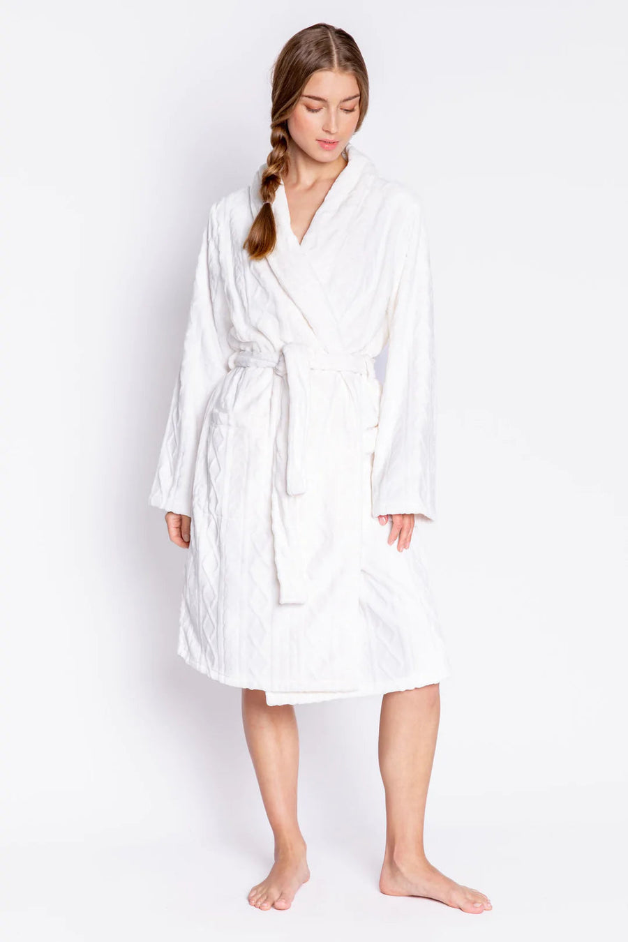 Cable Knit Robe in Ivory – side view