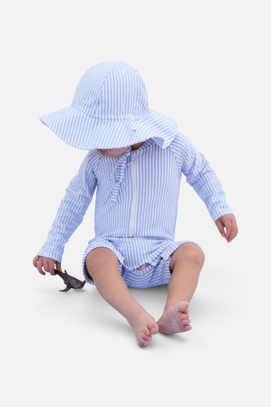 Caden Lane Blue Seersucker Sun Hat – back view