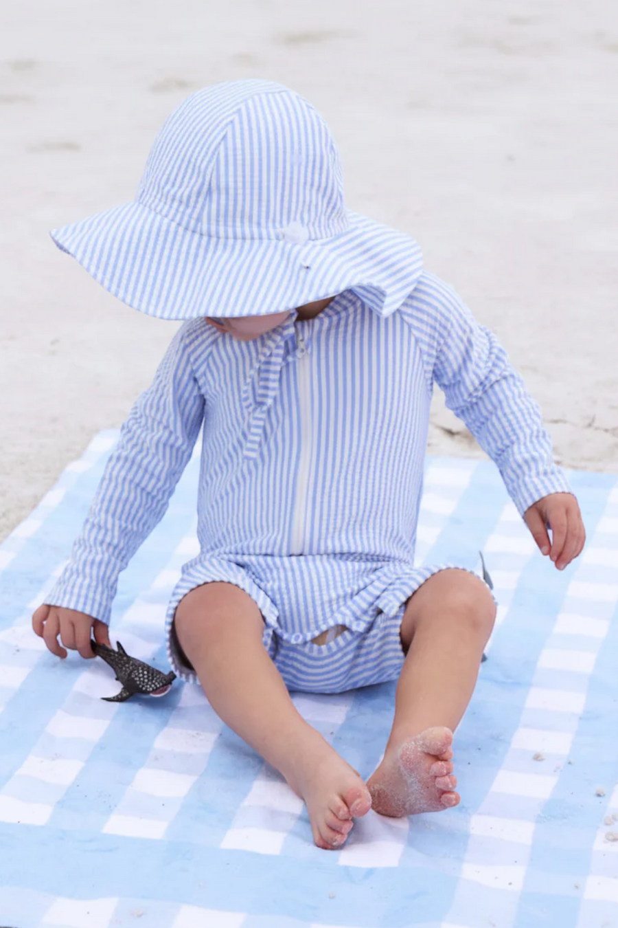 Caden Lane Blue Seersucker Sun Hat – back view
