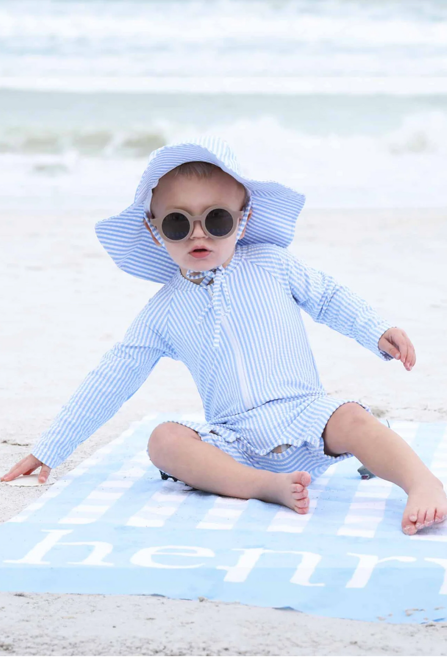Caden Lane Blue Seersucker Sun Hat – detail