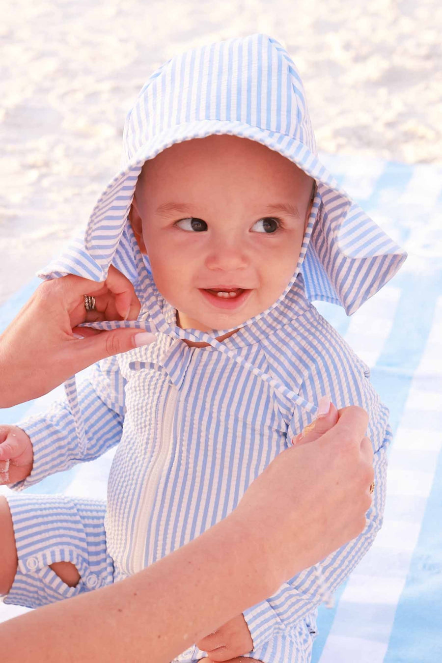 Caden Lane Blue Seersucker Sun Hat – side view