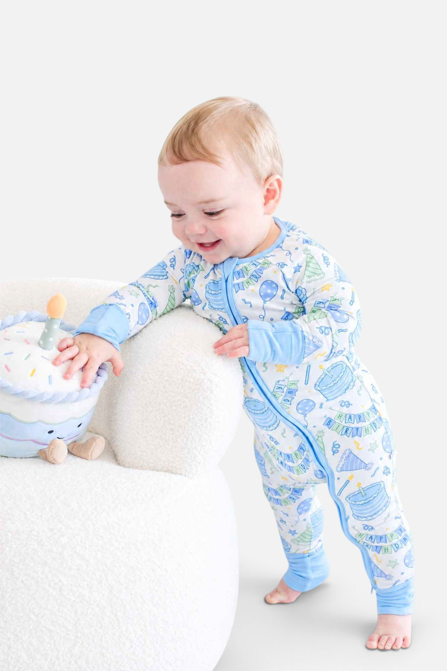 Caden Lane Kids' Bamboo Convertible Zipper Romper in Birthday Bash Blue – alternate
