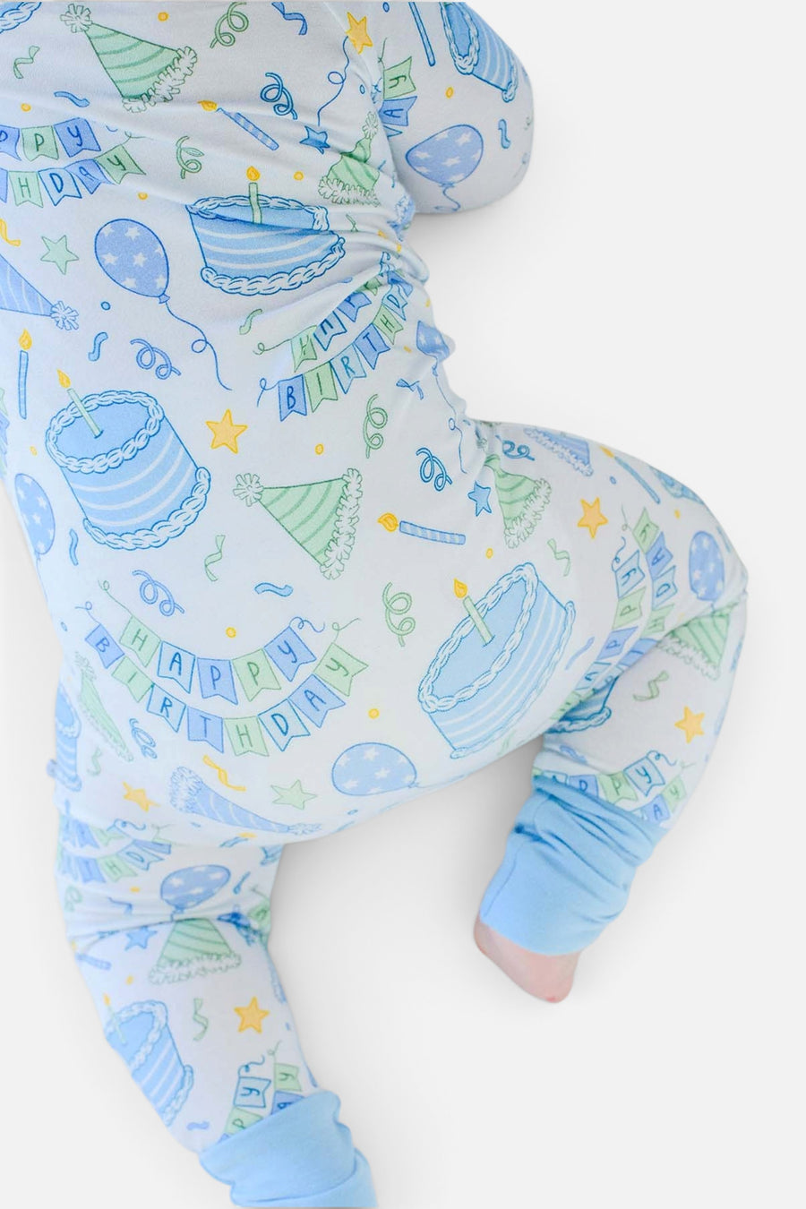 Caden Lane Kids' Bamboo Convertible Zipper Romper in Birthday Bash Blue – detail