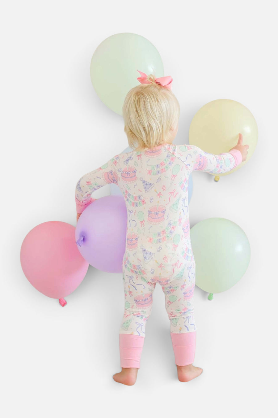 Caden Lane Kids' Bamboo Convertible Zipper Romper in Birthday Bash Pink – back view