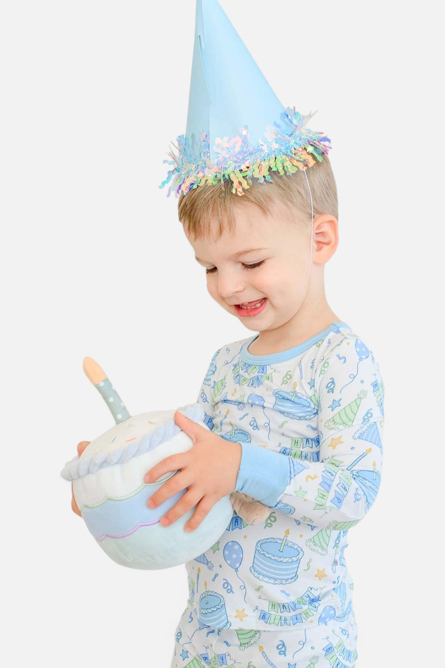 Caden Lane Kids' Two-Piece Bamboo Pajamas in Birthday Bash Blue – detail