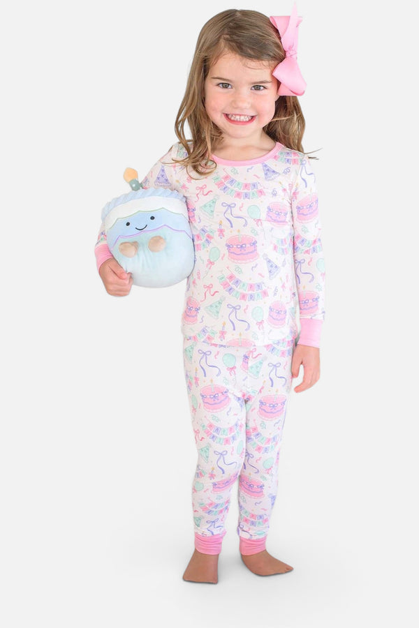 Caden Lane Kids' Two-Piece Bamboo Pajamas in Birthday Bash Pink