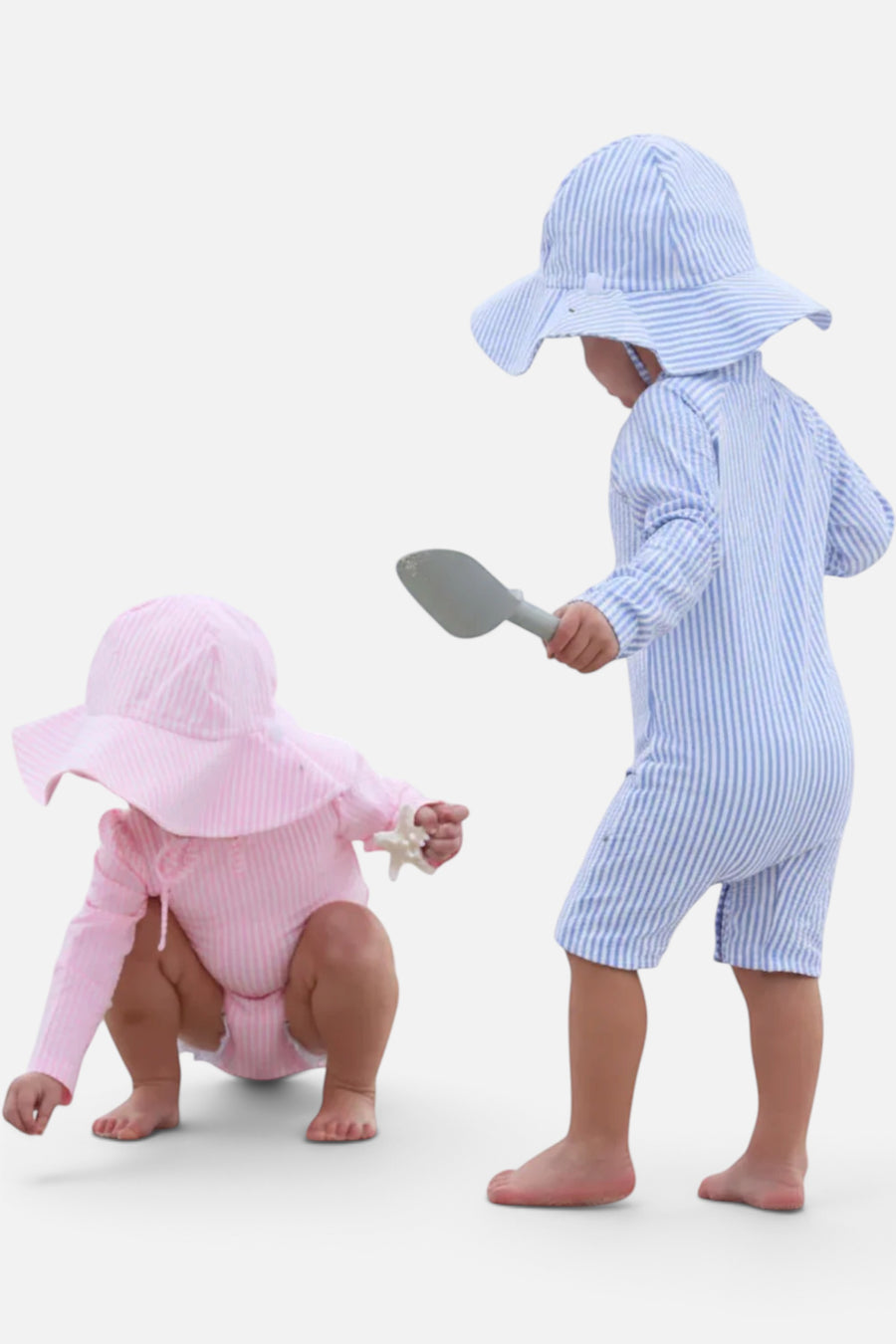 Caden Lane Long Sleeve Swim Romper in Blue Seersucker – alternate