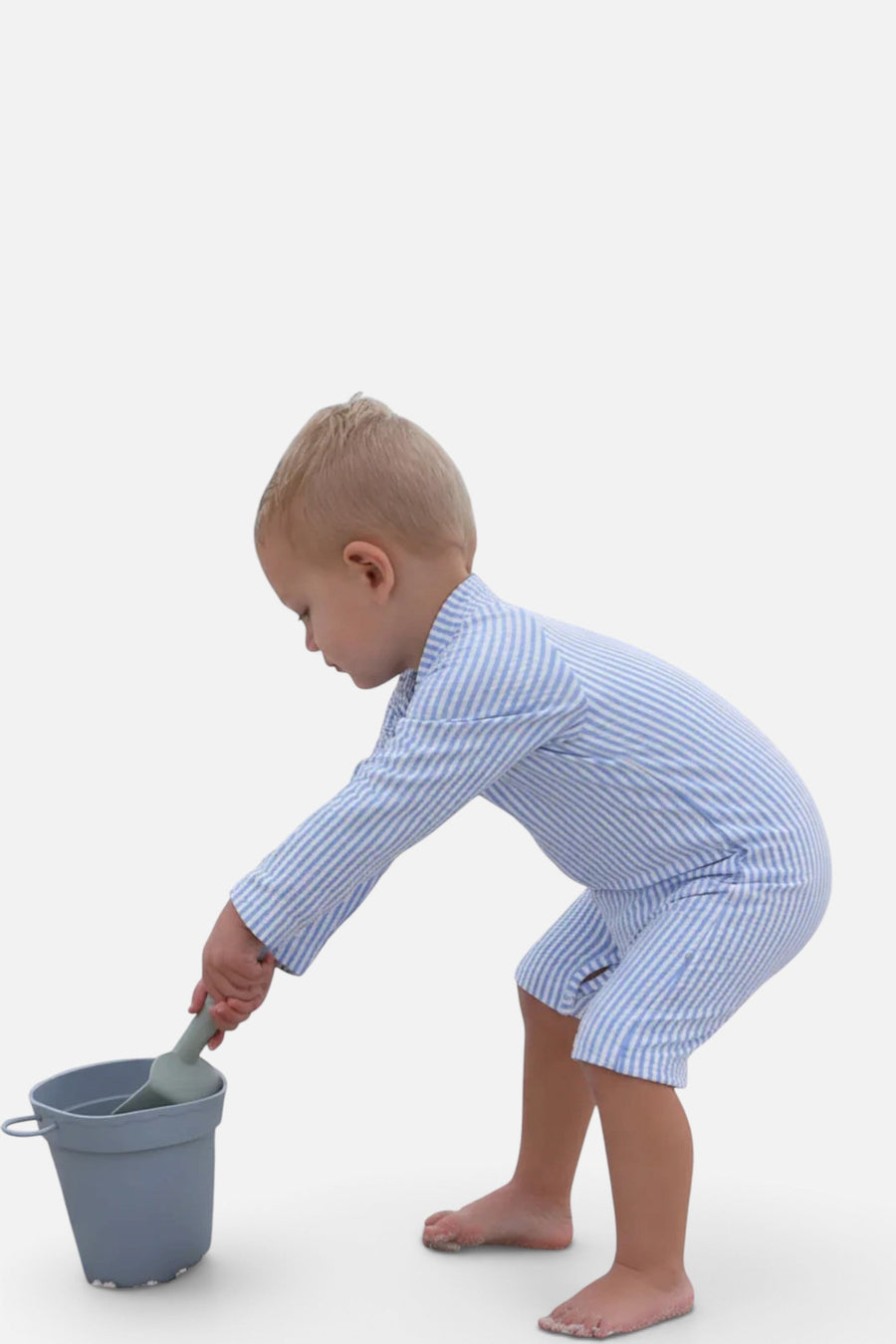 Caden Lane Long Sleeve Swim Romper in Blue Seersucker – alternate