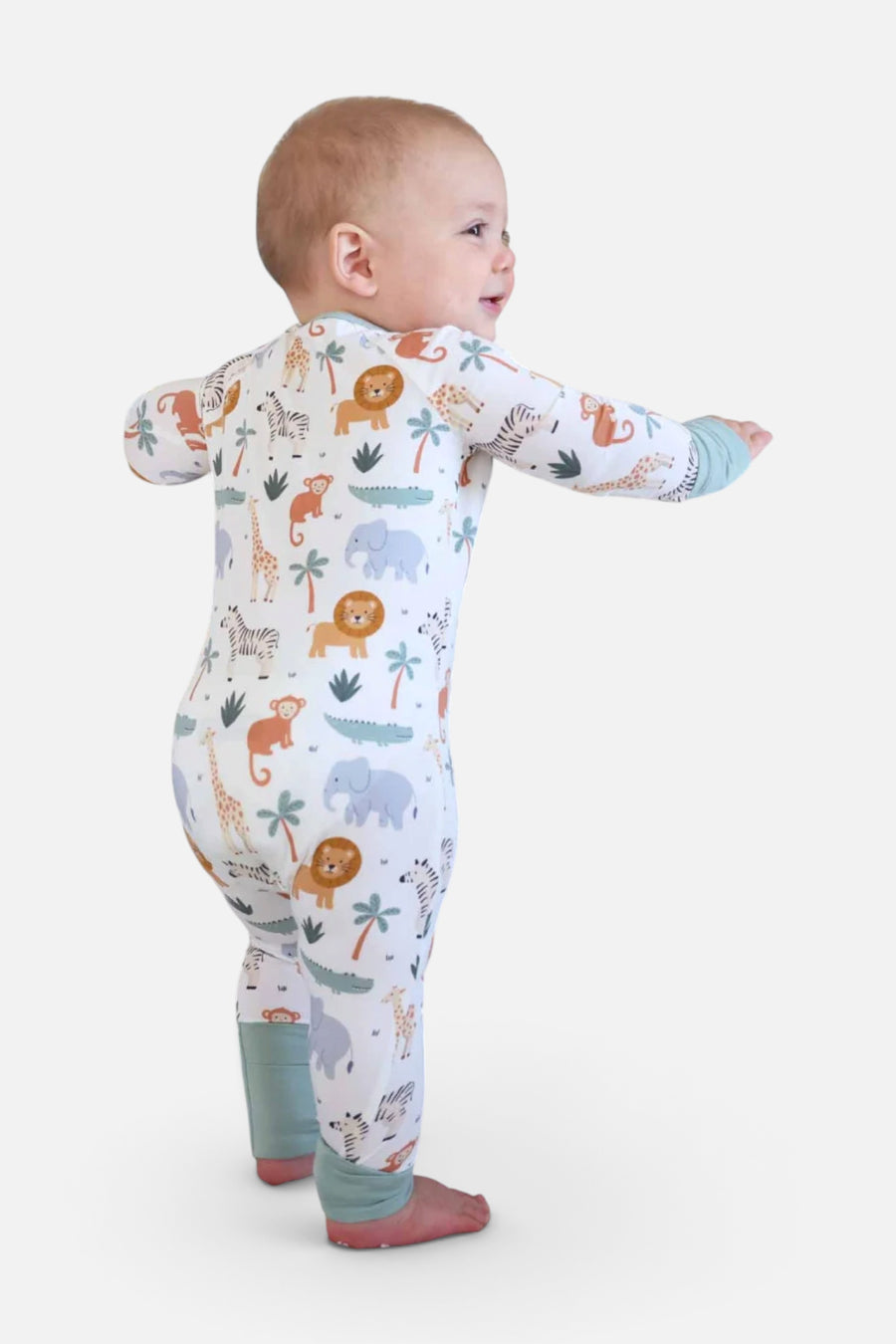 Caden Lane Safari Snuggle Convertible Zip Romper – flat lay