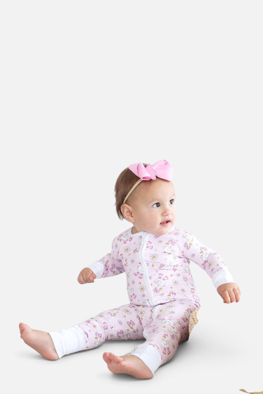 Caden Lane Silly Goose Convertible Zip Romper in Pink – detail
