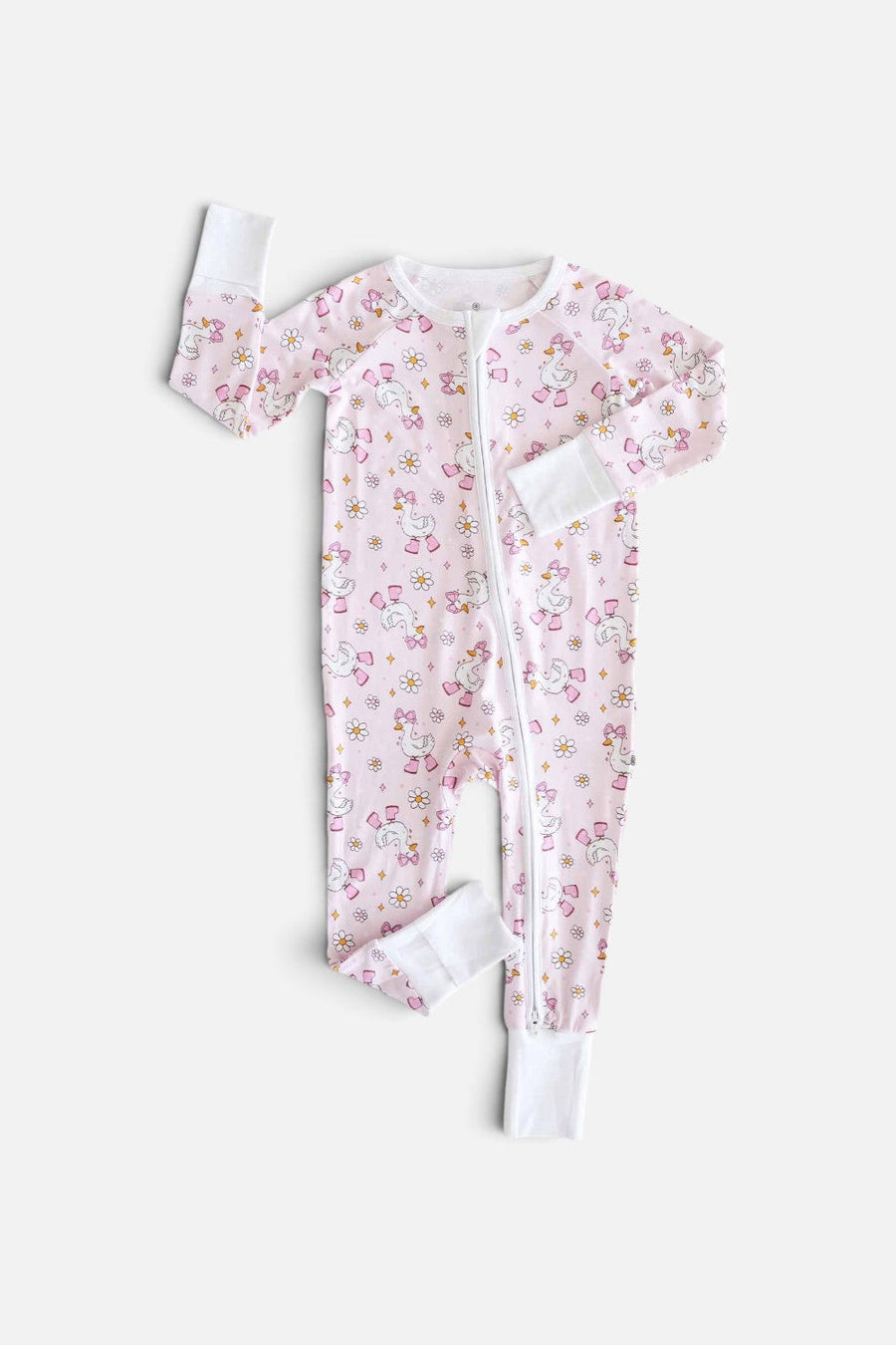 Caden Lane Silly Goose Convertible Zip Romper in Pink – front view