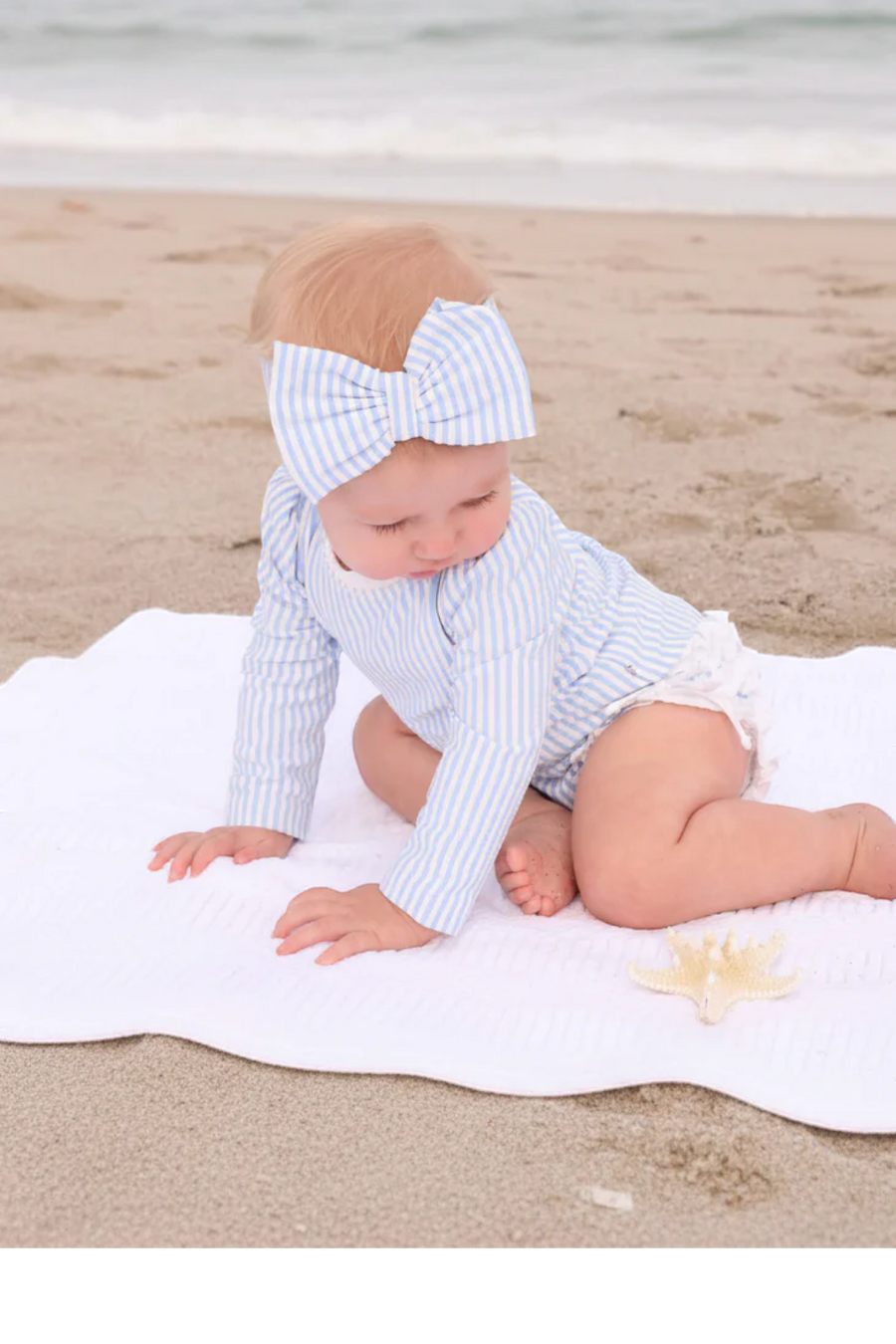 Caden Lane Swim Bow in Seersucker Blue – back view