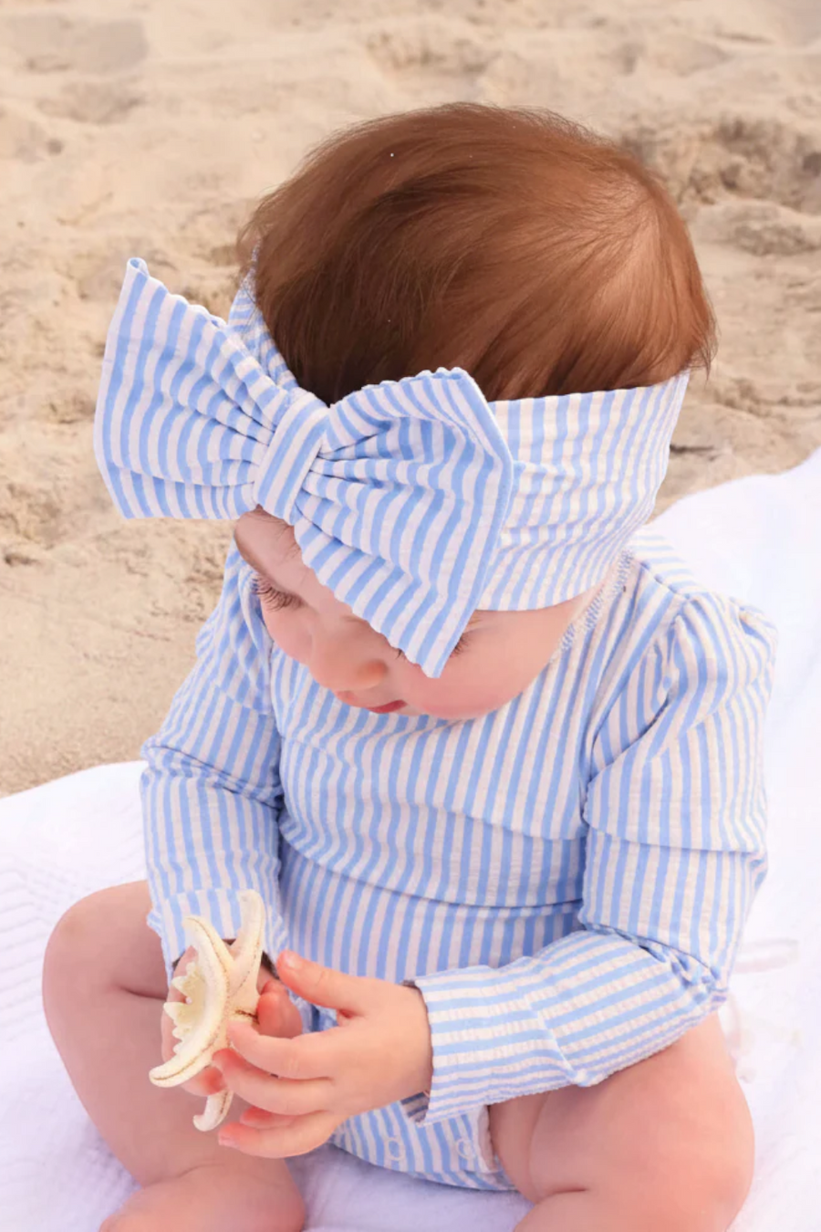 Caden Lane Swim Bow in Seersucker Blue – detail