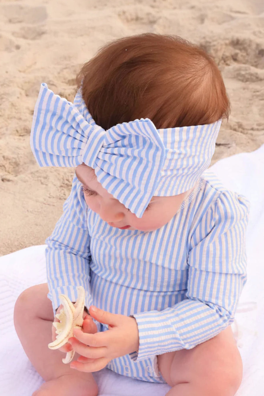 Caden Lane Swim Bow in Seersucker Blue – detail