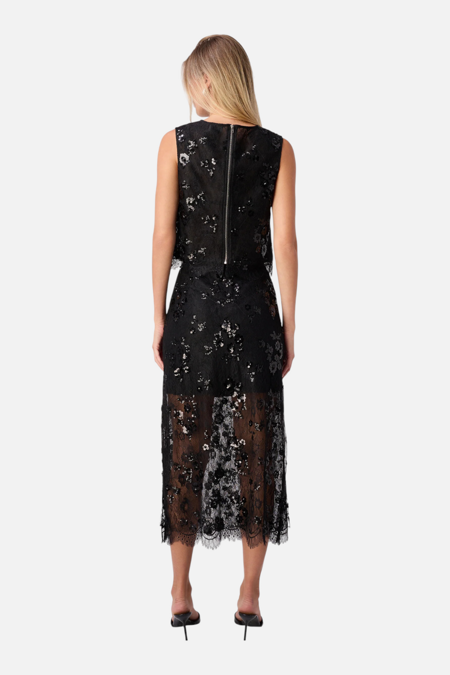 Cami NYC Aylin Sequin Lace Skirt in Black – back view