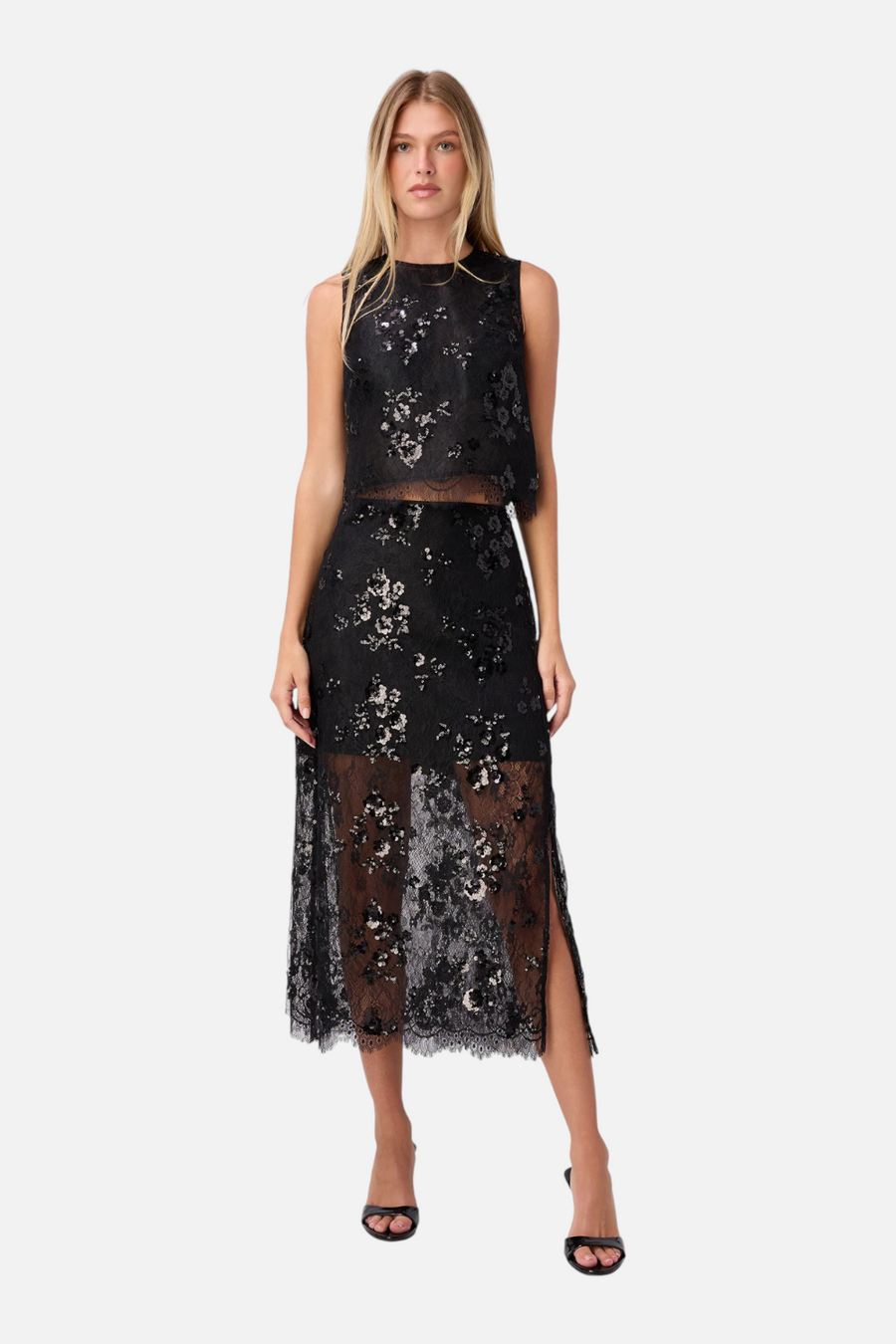 Cami NYC Aylin Sequin Lace Skirt in Black – detail
