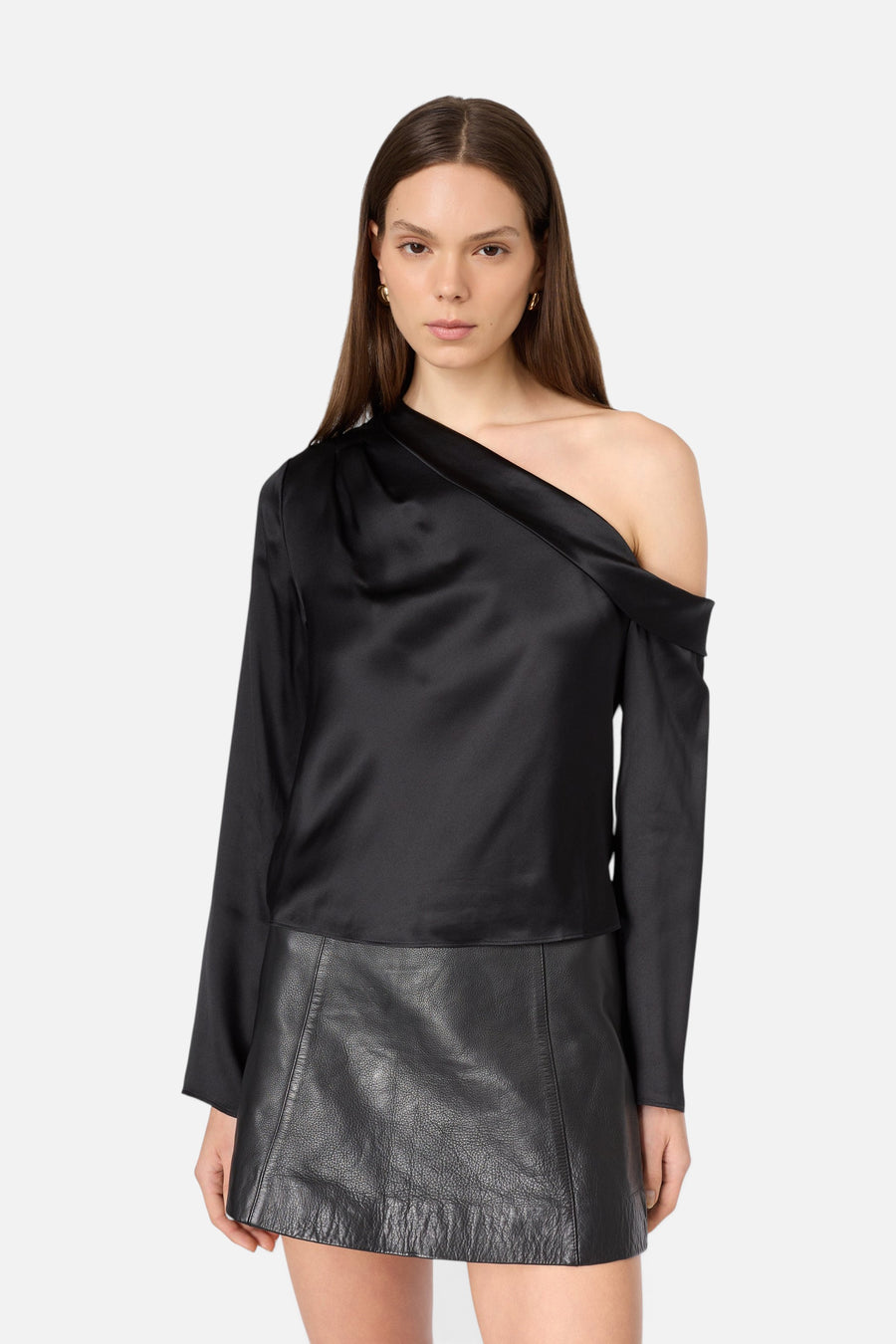 CAMI NYC Celeste Asymmetrical Top in Black – front view