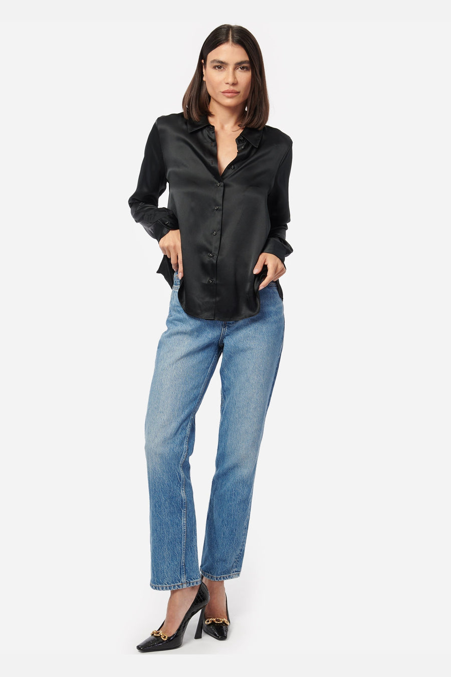 Cami NYC Crosby Blouse in Black – flat lay