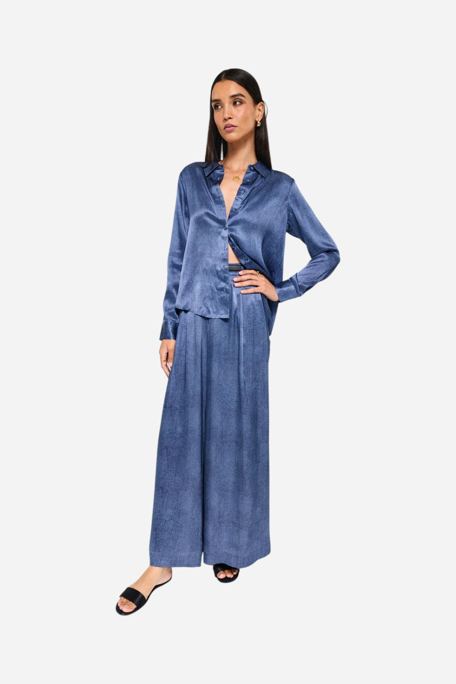 Cami NYC Crosby Silk Blouse Raw Denim – detail