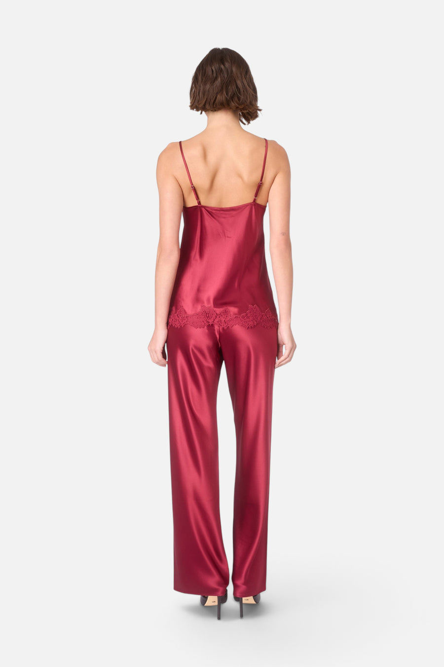 Cami NYC Deena Satin Camisole in Cherry Wine – back view