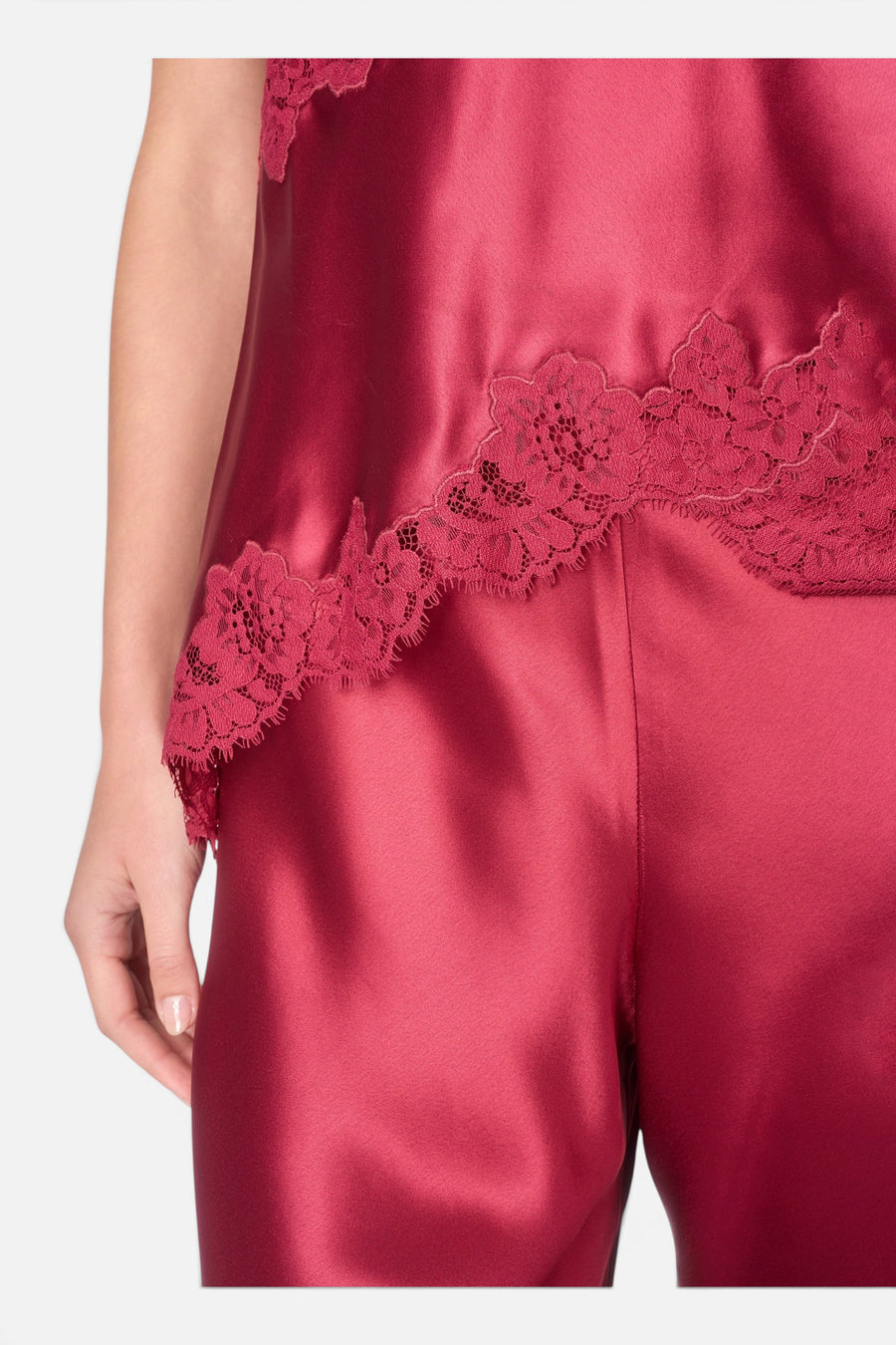 Cami NYC Deena Satin Camisole in Cherry Wine – detail