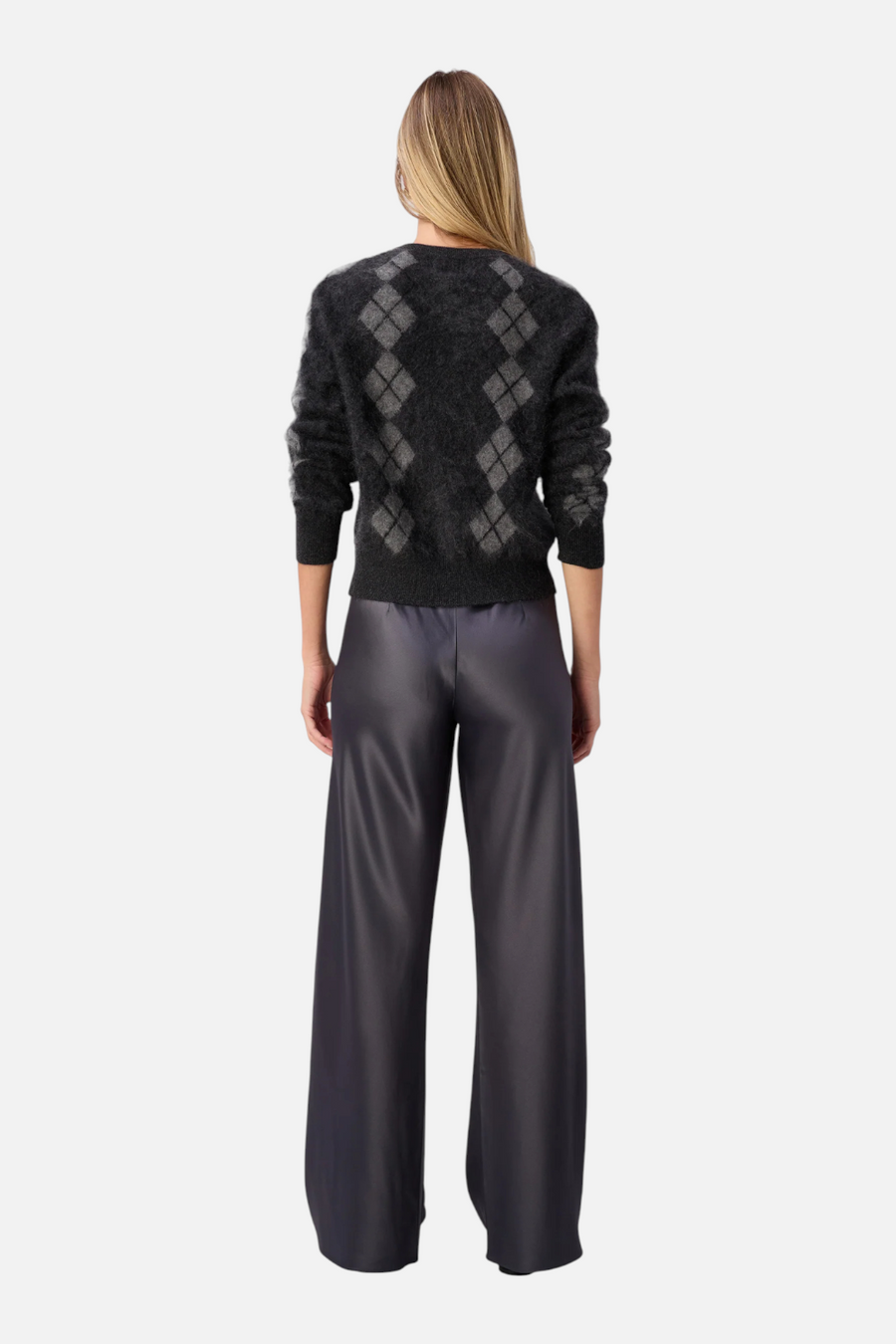 Cami NYC Dorian Cashmere Cardigan in Gray Argyle – back view