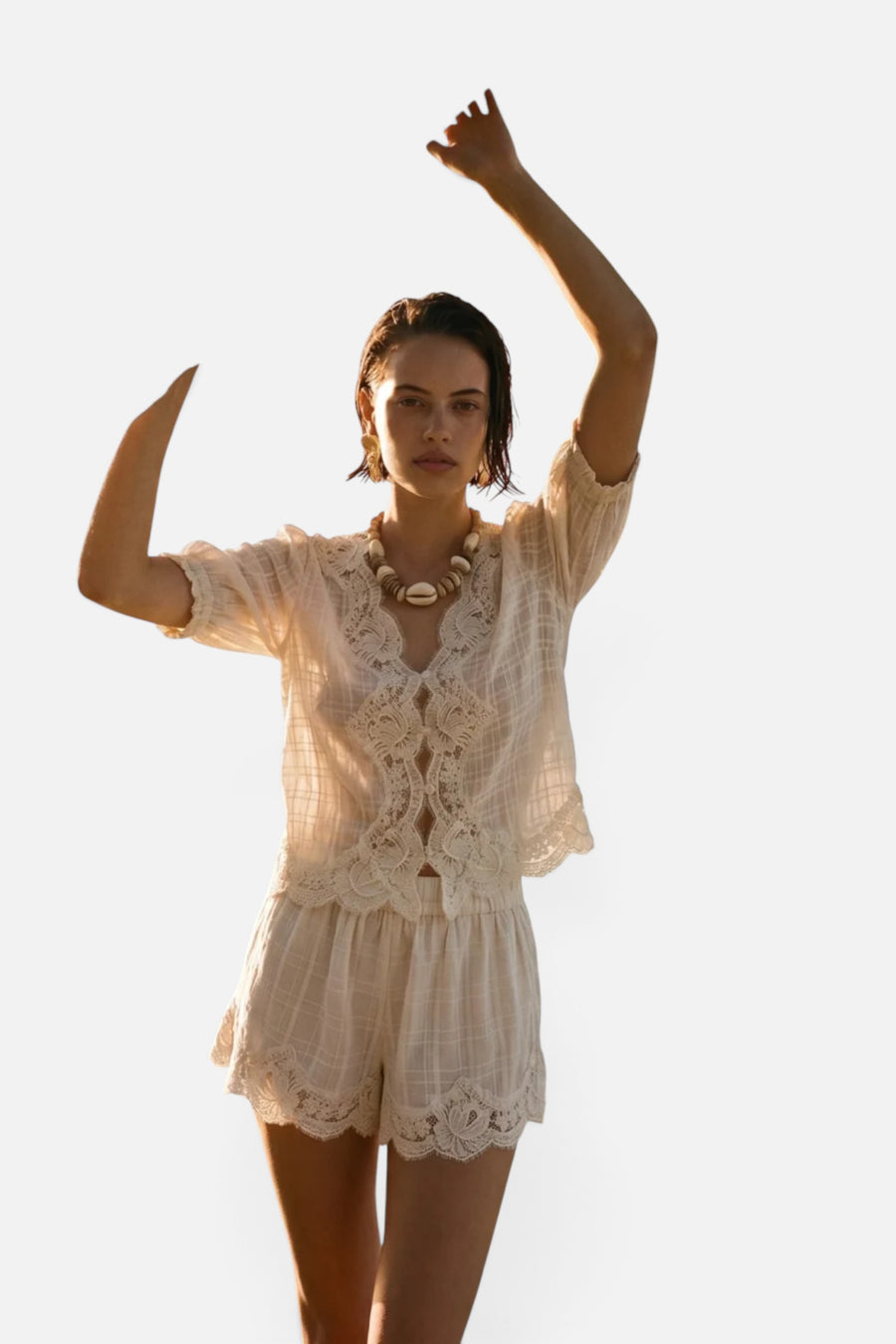 Cami NYC Junie Cotton Plaid Top in White – back view