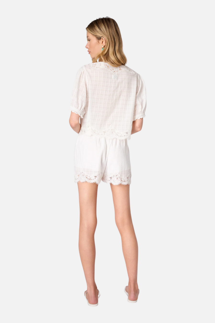 Cami NYC Junie Cotton Plaid Top in White – flat lay