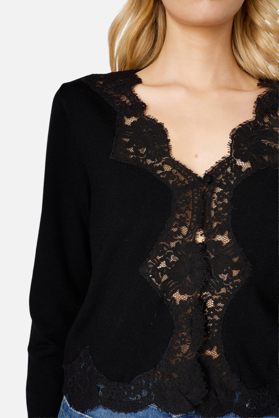 Cami NYC Sanders Merino Wool Cardigan in Black – detail