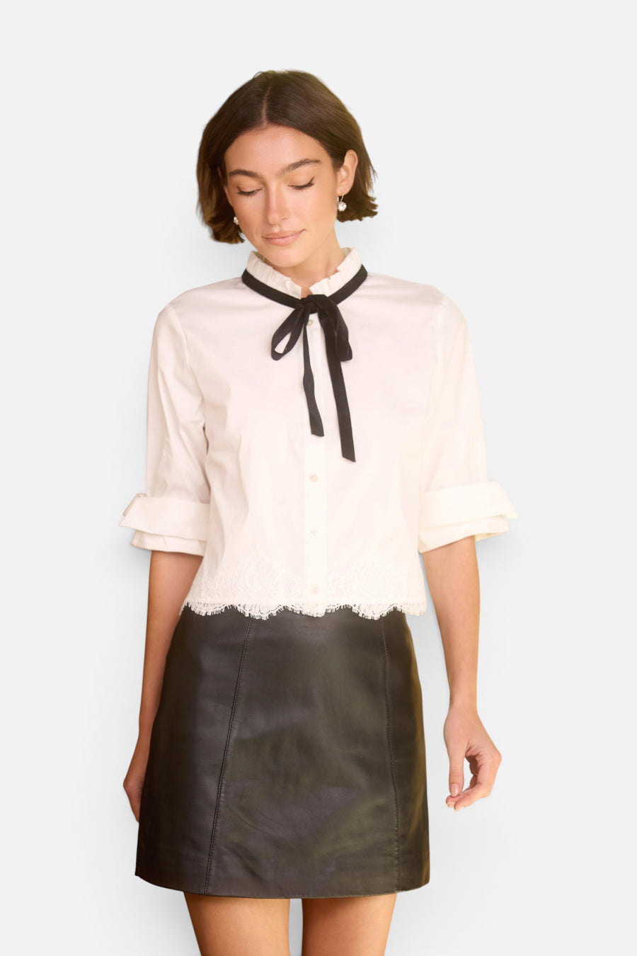 Cami NYC Taylor Cotton Poplin Shirt in White – on model