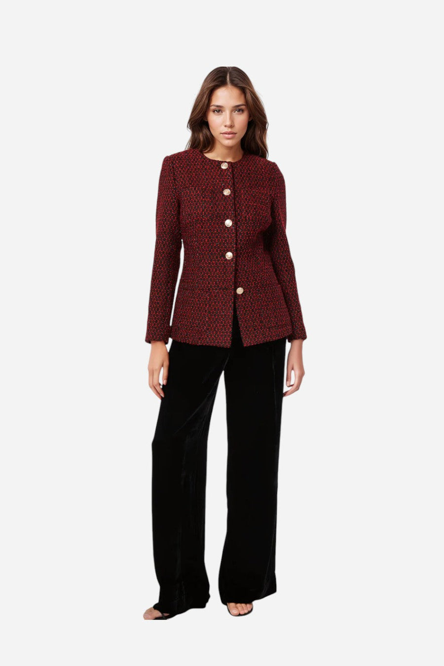 Cami NYC Wrenley Metallic Tweed Jacket Red – side view