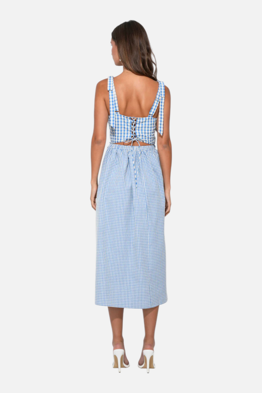 Adelyn Rae Camila Bow Straps Gingham Midi Dress