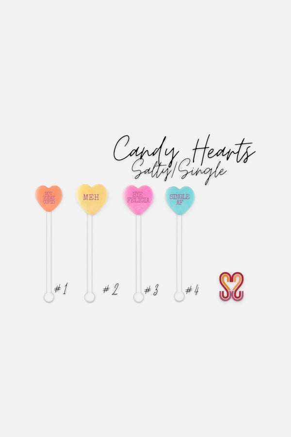 Candy Hearts Drink Stir Sticks Swizzle Sticks, Set of 4