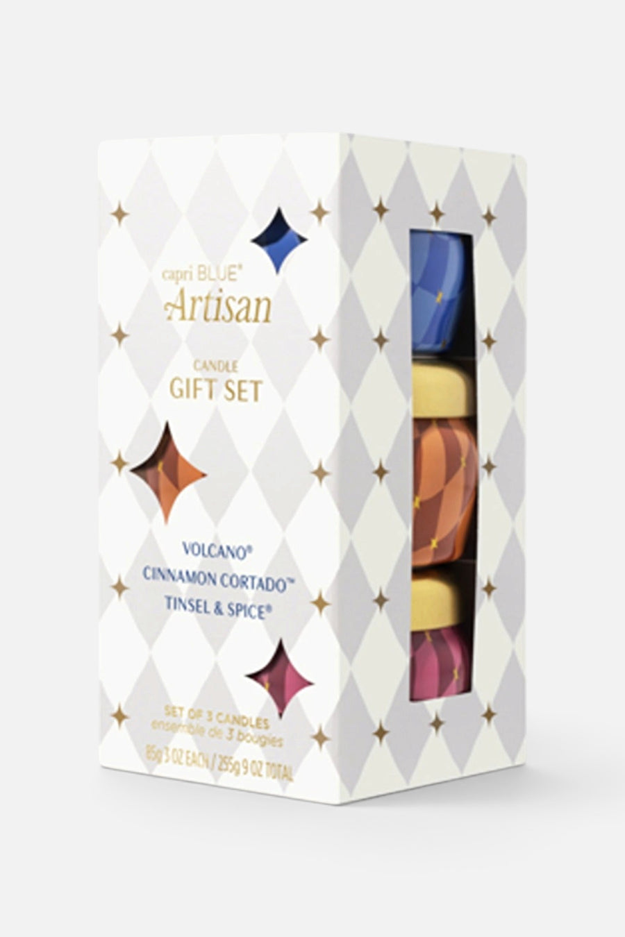 Capri Blue Artisan Winter Bazaar Mini Tin Candle Set – front view