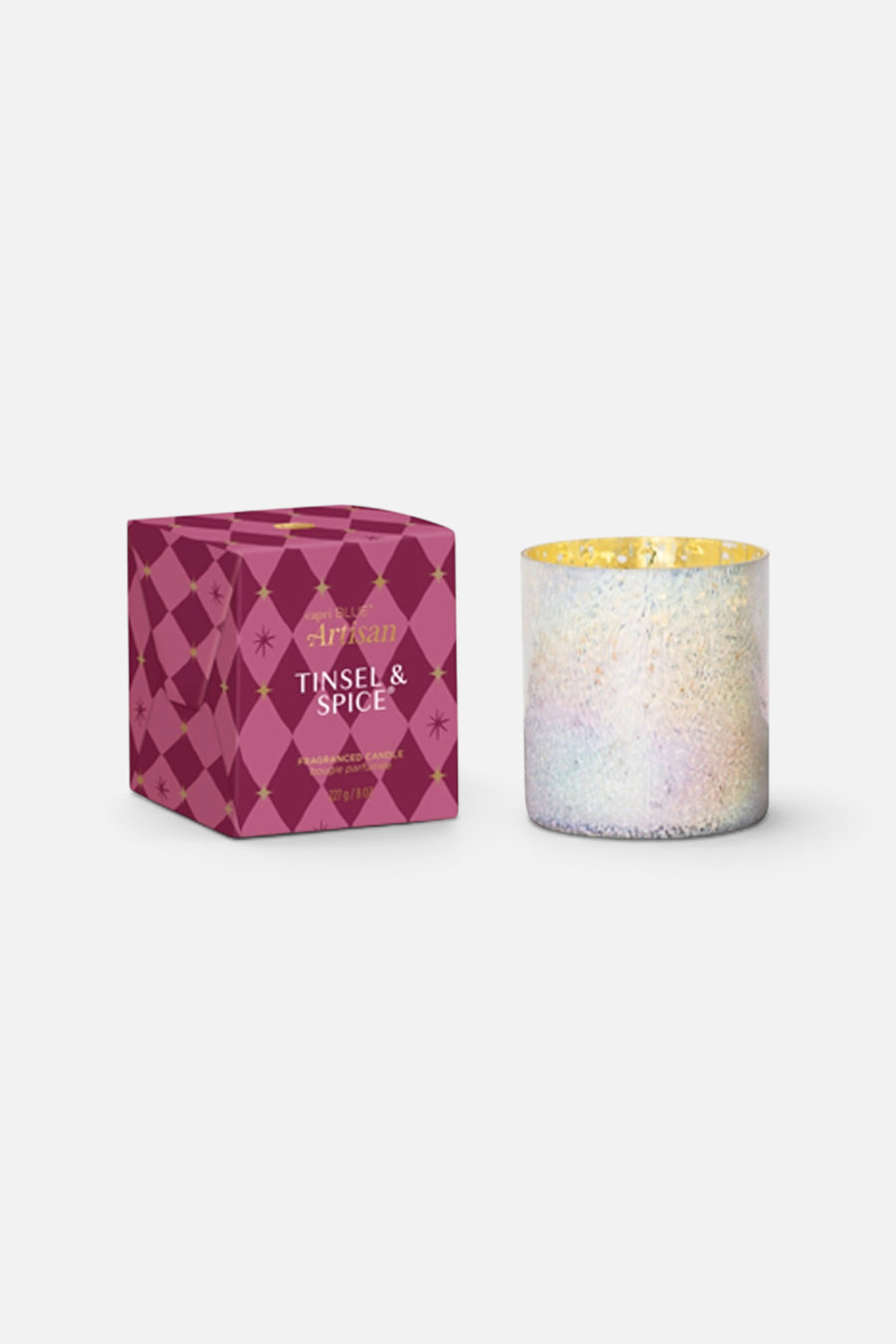 Capri Blue Tinsel & Spice Artisan Winter Bazaar Boxed Tumbler Candle – front view