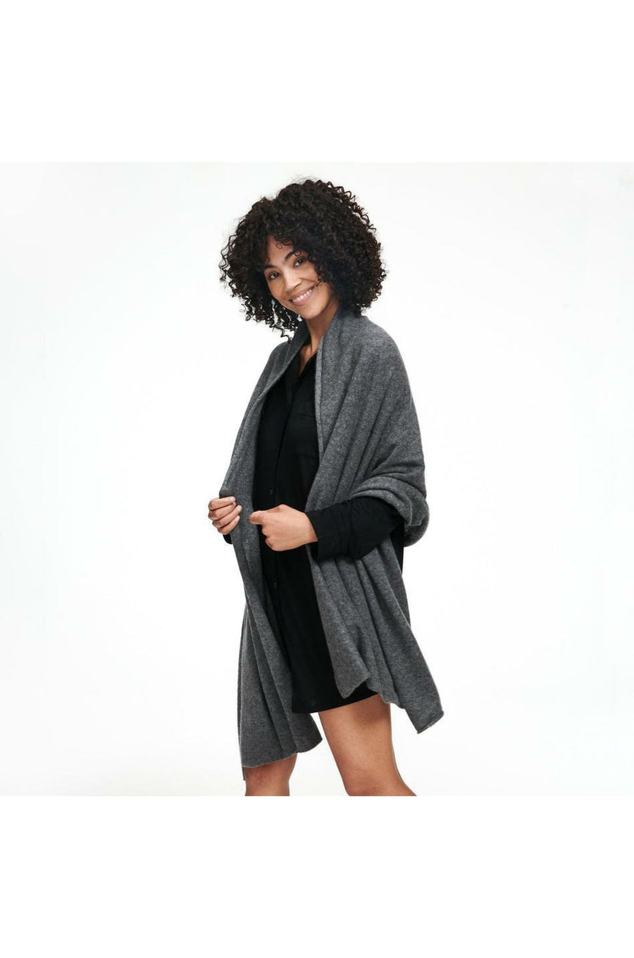 Cashmere Knit Throw/Scarf - Granite – back view