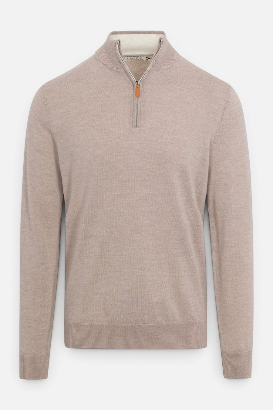 Cashmere Touch Australian Merino Quarter Zip in Oatmeal – flat lay
