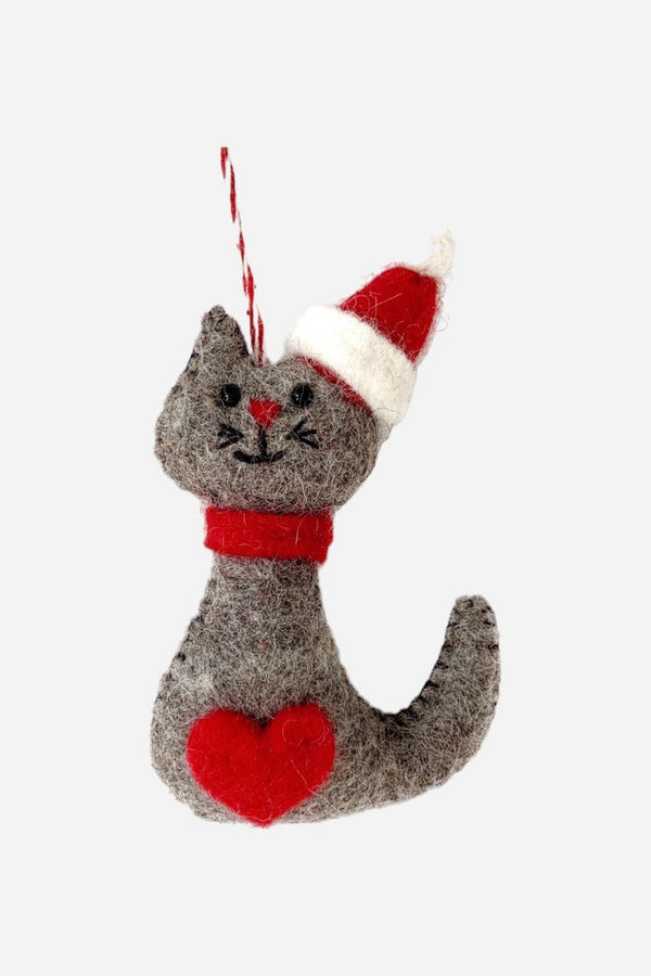 Cat In Santa Hat Felt Wool Ornament