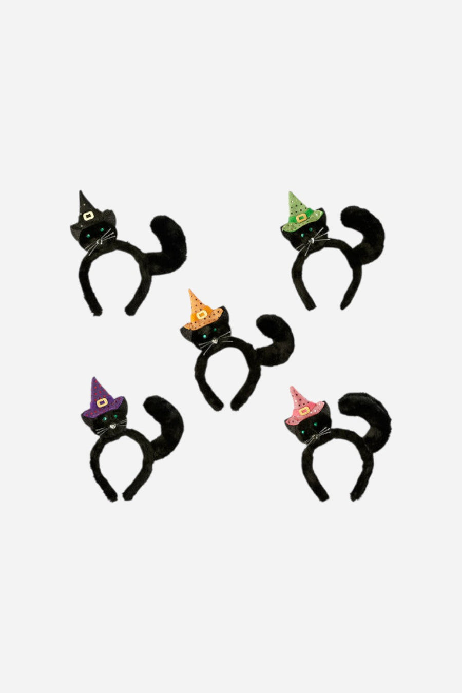 Cat with Witch Hat Headband – front view