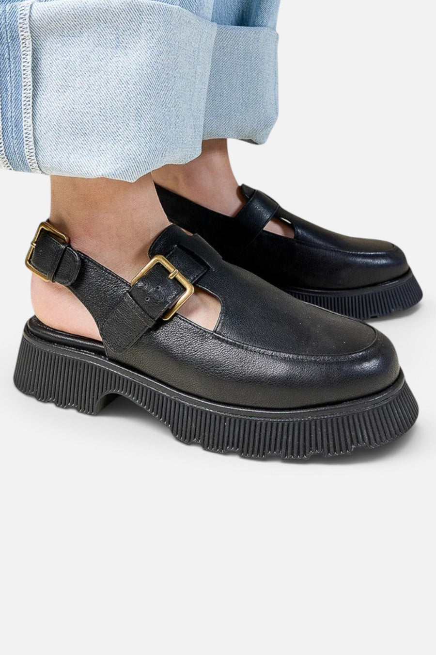 Charlotte Stone Aubrey Slingback Loafer in Black – on model