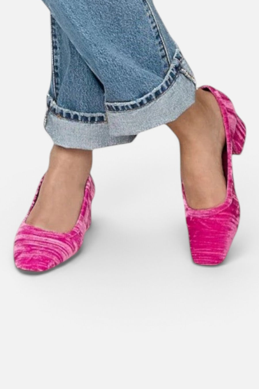 Charlotte Stone Poppie Heel in Fandango Pink – on model