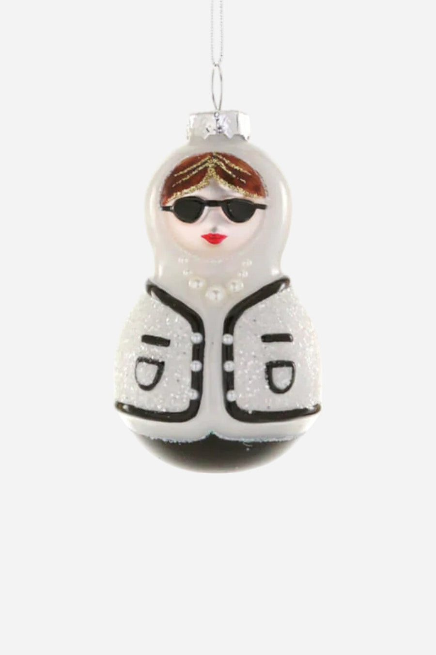 Chic Babushka White Ornament – front view