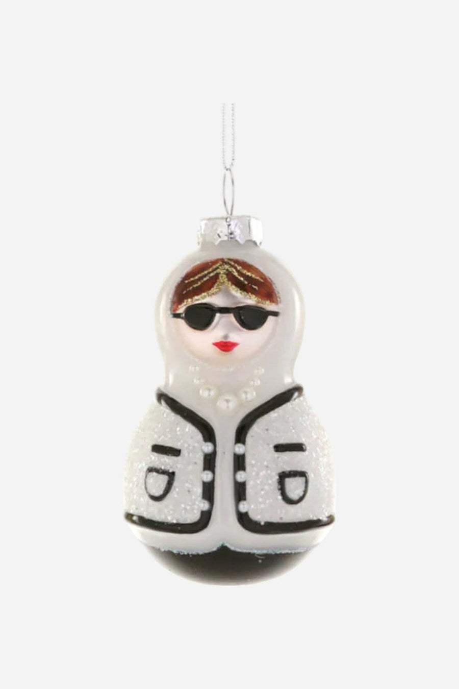 Chic Babushka White Ornament – side view