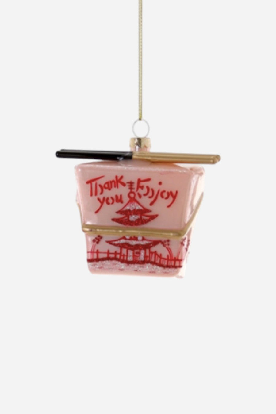 Chinese Takeout Box Ornament in Light Pink – front view